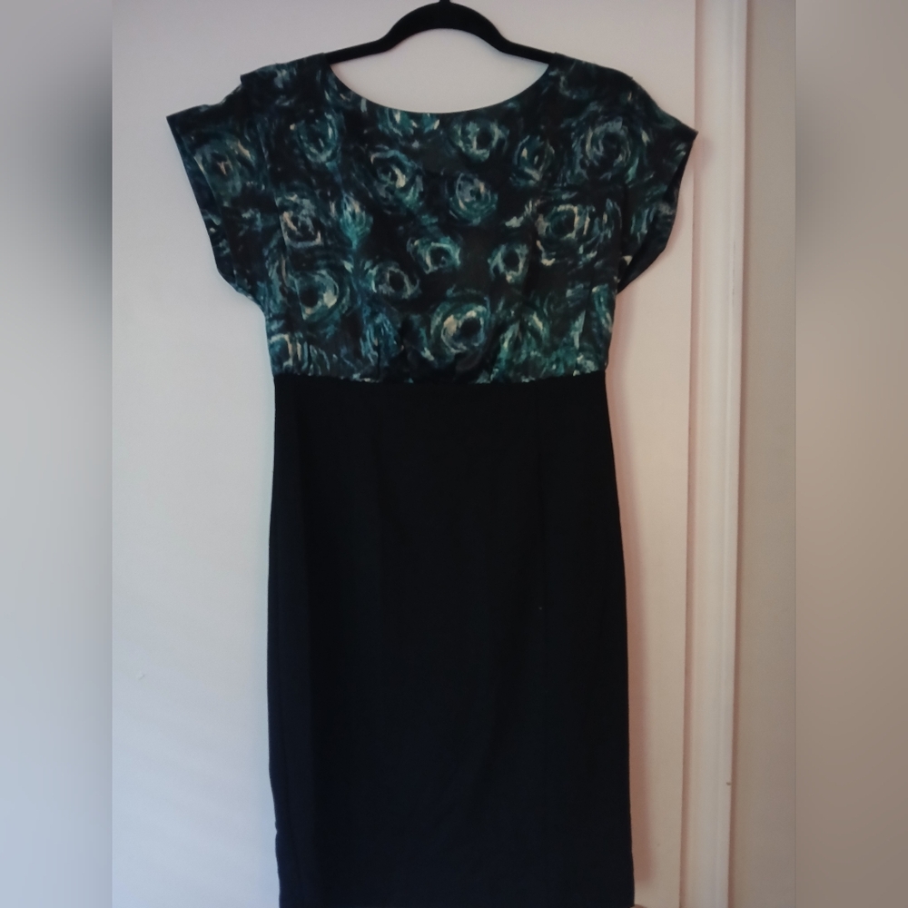 Ann Taylor Blue Black Floral Art Silk Satin Blouse Work Cocktail Dress- 2 - Picture 4 of 12
